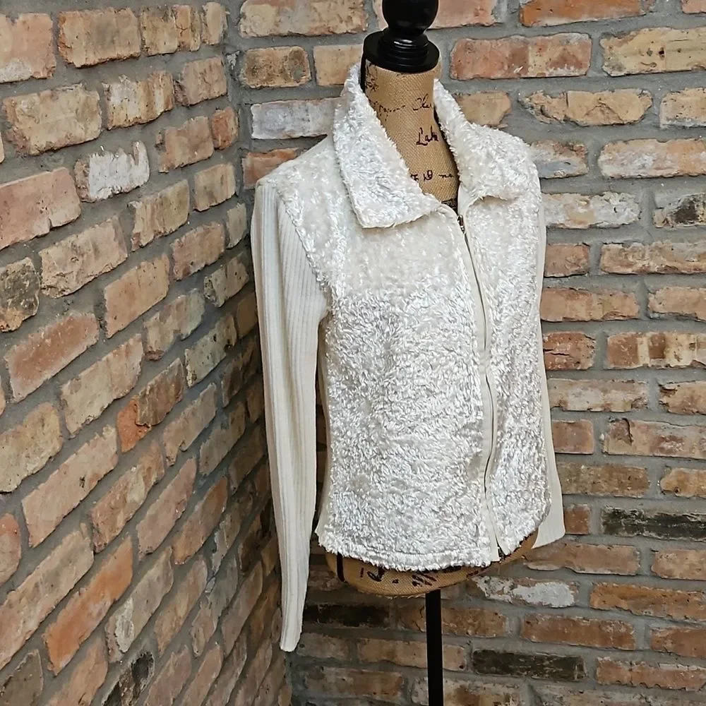 Ronnie Salloway Cream Zip Up Sweater Jacket Knit Cardigan Neutral Size Medium M